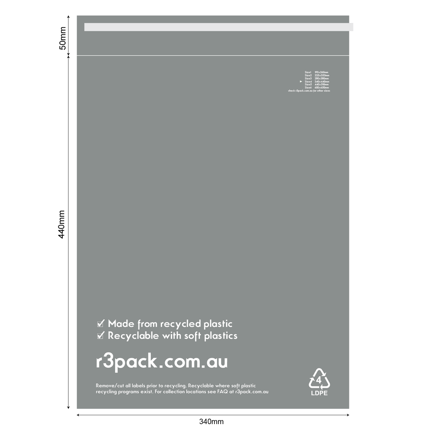 Recycled Courier Bag Size4 340x440mm (pack of 100)