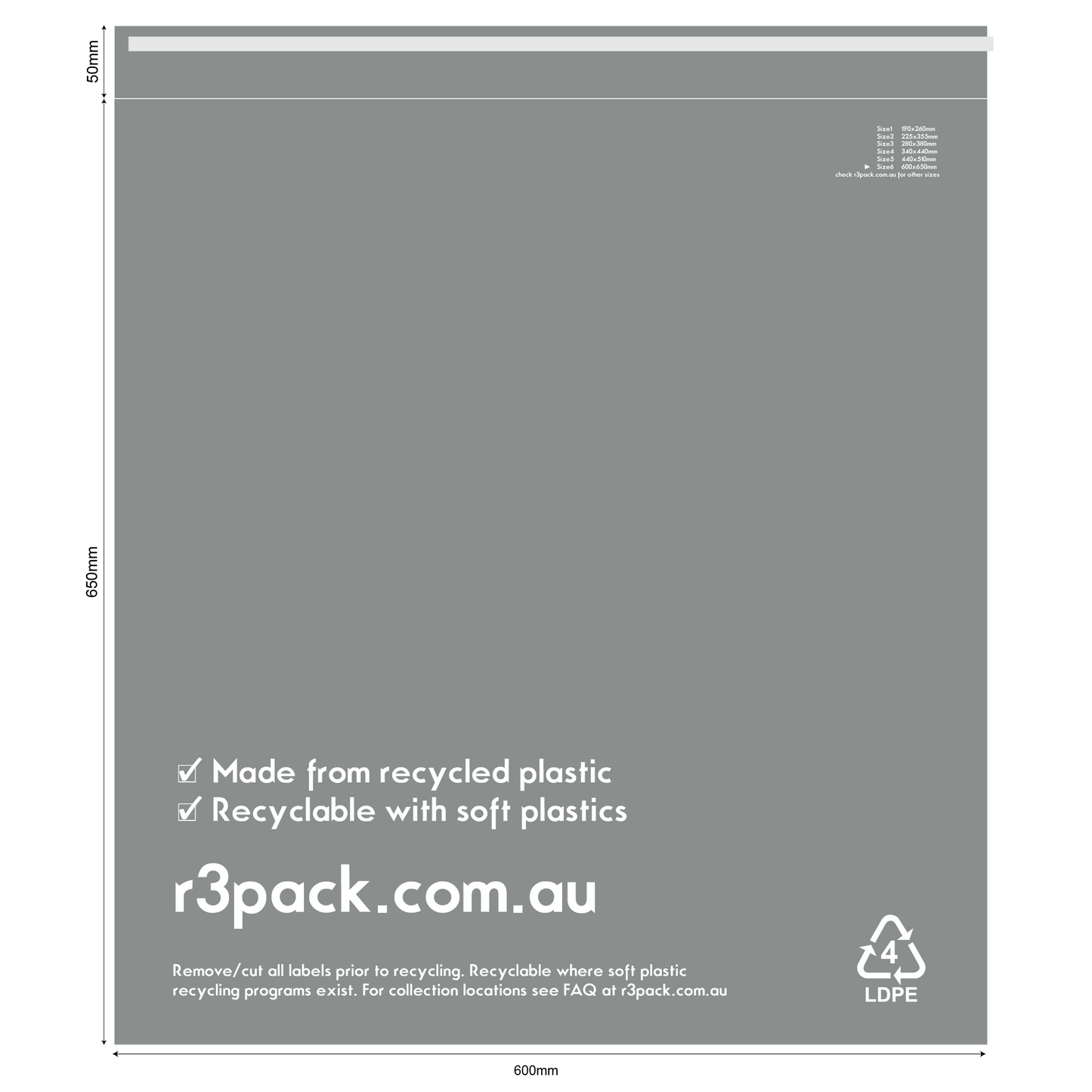 Recycled Courier Bag Size6 600x650mm (pack of 100)