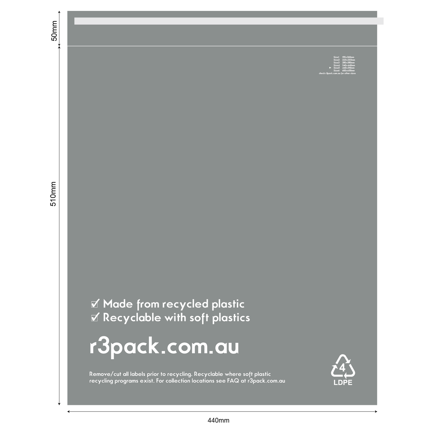 Recycled Courier Bag Size5 440x510mm (pack of 100)