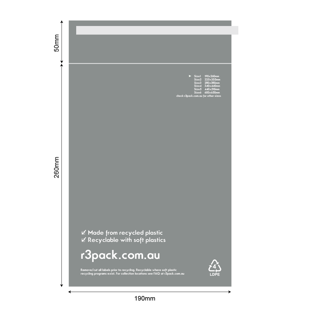 Recycled Courier Bag Size1 190x260mm (pack of 100)