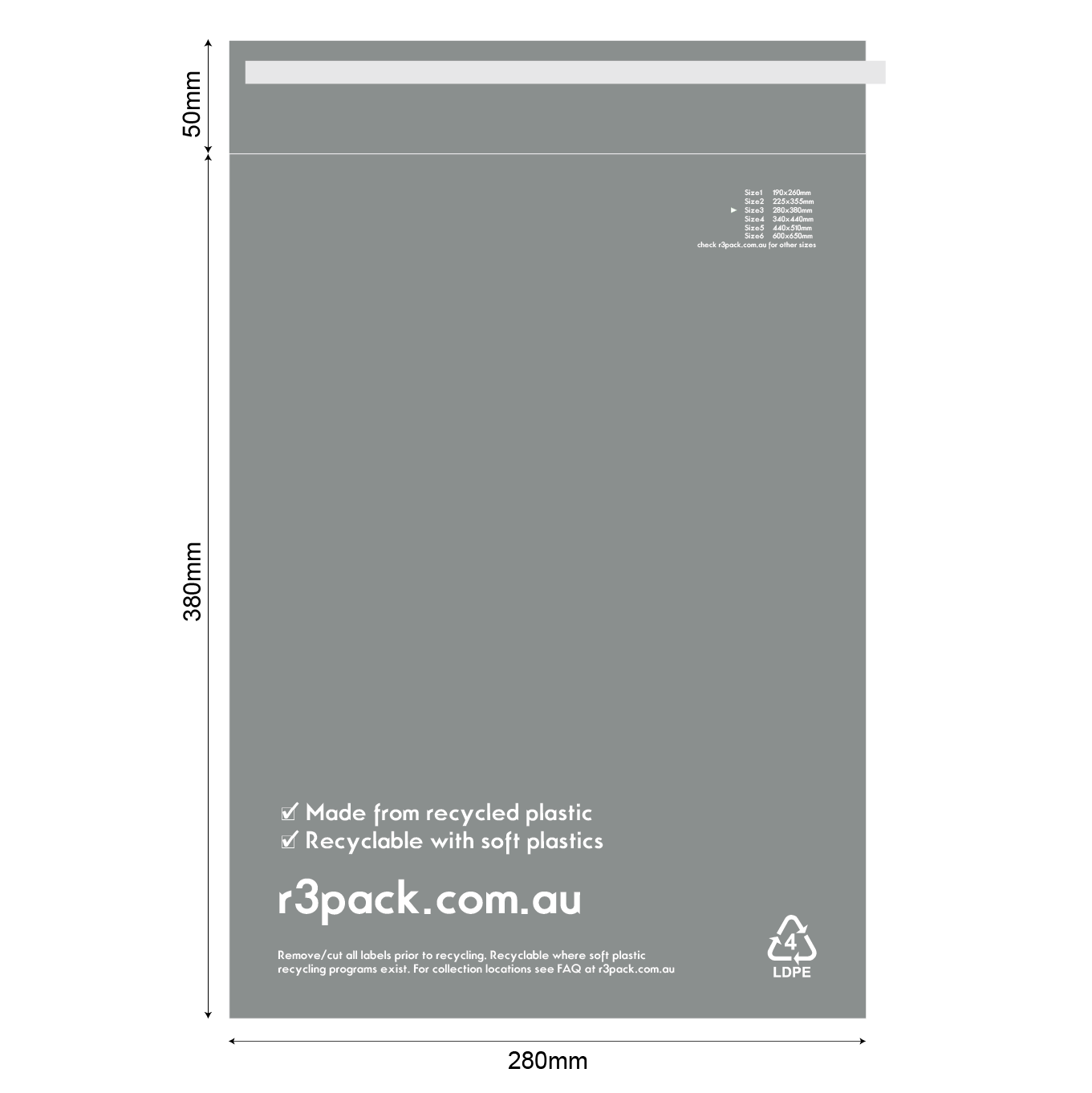 Recycled Courier Bag Size3 280x380mm (pack of 100)